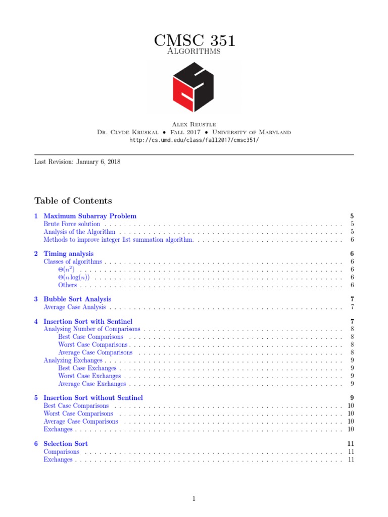 CMSC 351 Algorithms PDF Summation Combinatorics