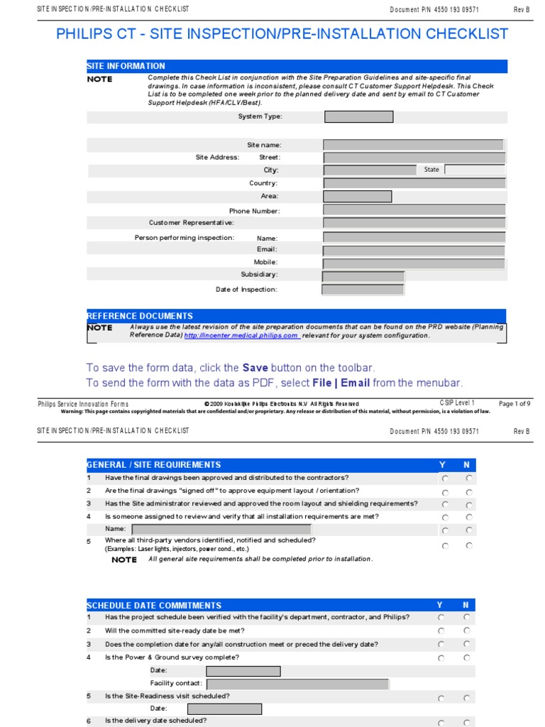 Philips CT - Site Inspection/Pre-Installation Checklist | PDF ...