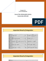 Course Title: Multivariable Calculus Course Code: MTH-325: Lecture # 13 Laws of Integration