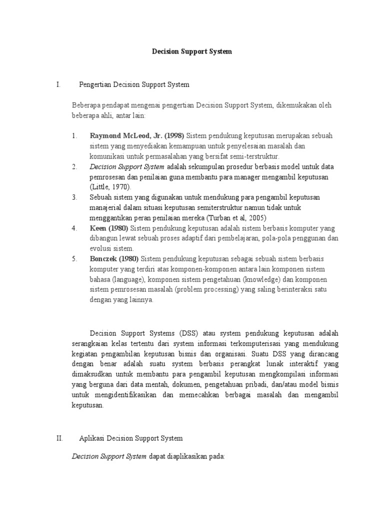 Pengertian Decision Support System | PDF