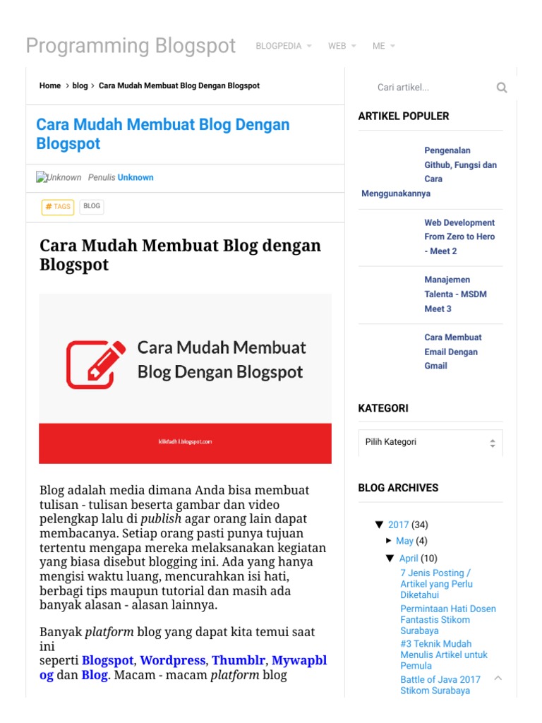 Cara Mudah Membuat Blog Dengan Blogspot - Programming Blogspot | PDF