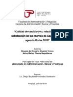 Relación entre calidad de servicio y satisfacción de clientes en Caja Arequipa agencia Corire