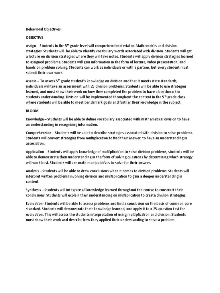 Behavior Objectives and Bloom | PDF | Educational Psychology | Behavior ...