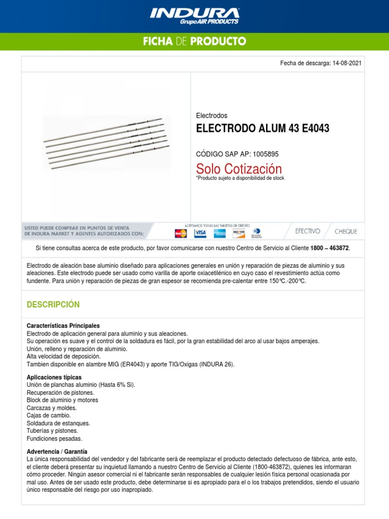 1005895-Electrodo Alum 43 E4043 | PDF | Aluminio | Soldadura