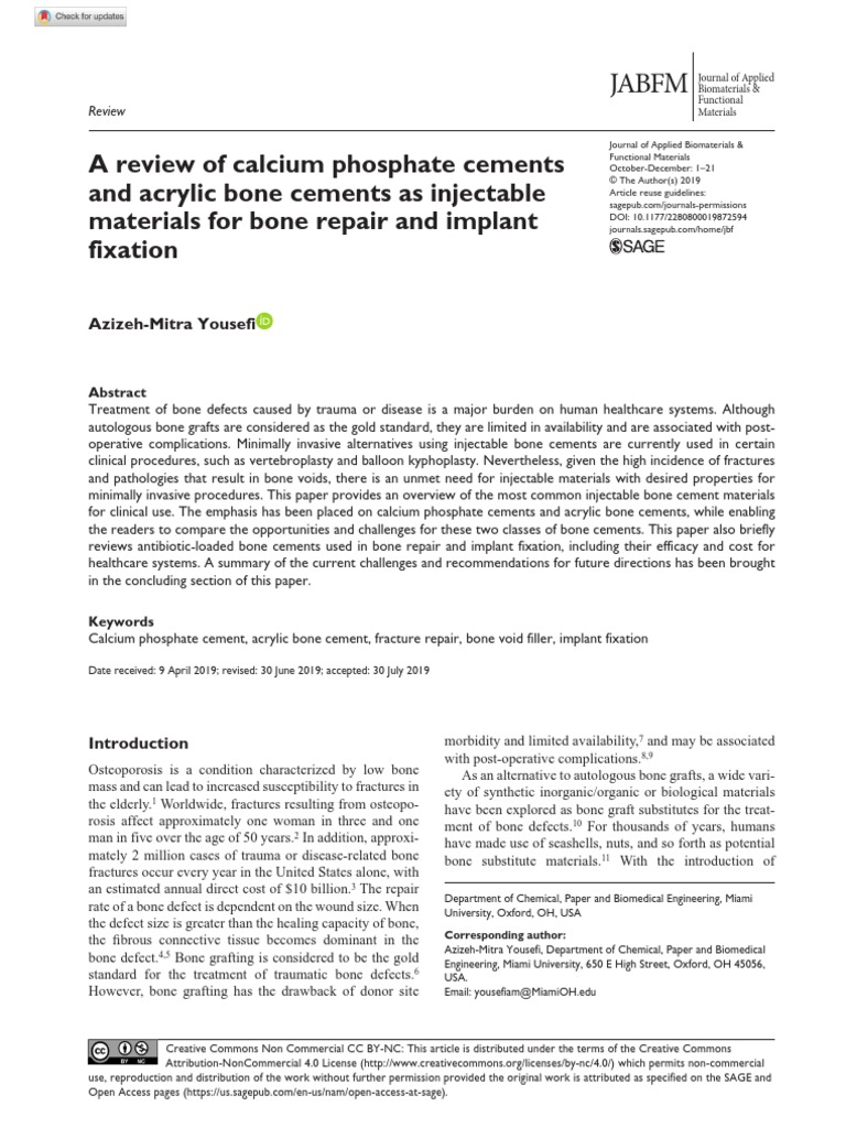 A Review of Calcium Phosphate Cements and Acrylic Bone Cements As