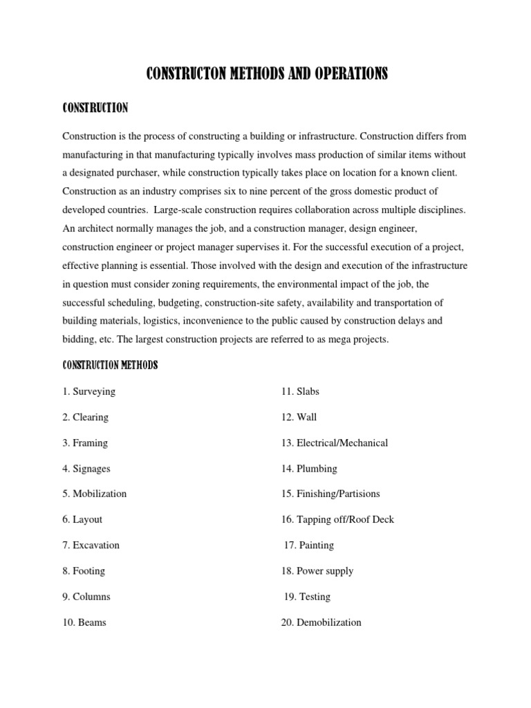 Construction Methods and Operations Overview | PDF | Concrete | Precast ...