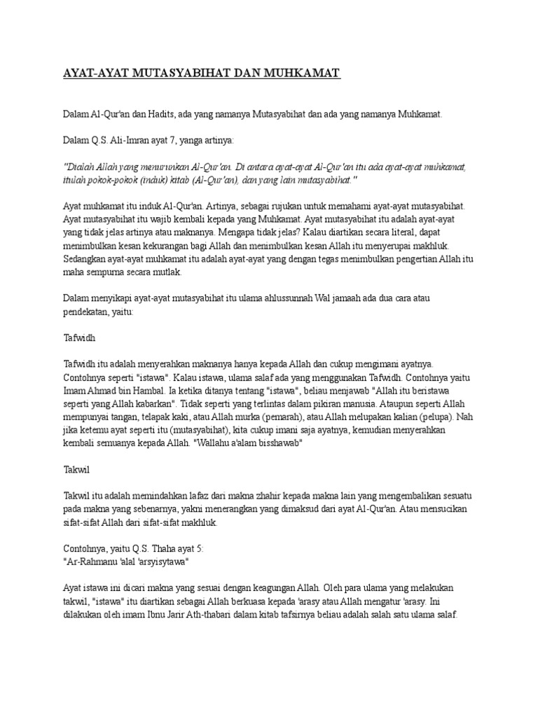 Ayat Ayat Mutasyabihat Dan Muhkamat PDF