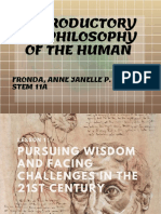 Introductory To Philosophy of The Human: Fronda, Anne Janelle P. Stem 11A