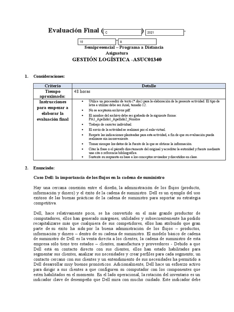 Gestión Logística en la Cadena de Suministro de Dell | PDF | Dell ...