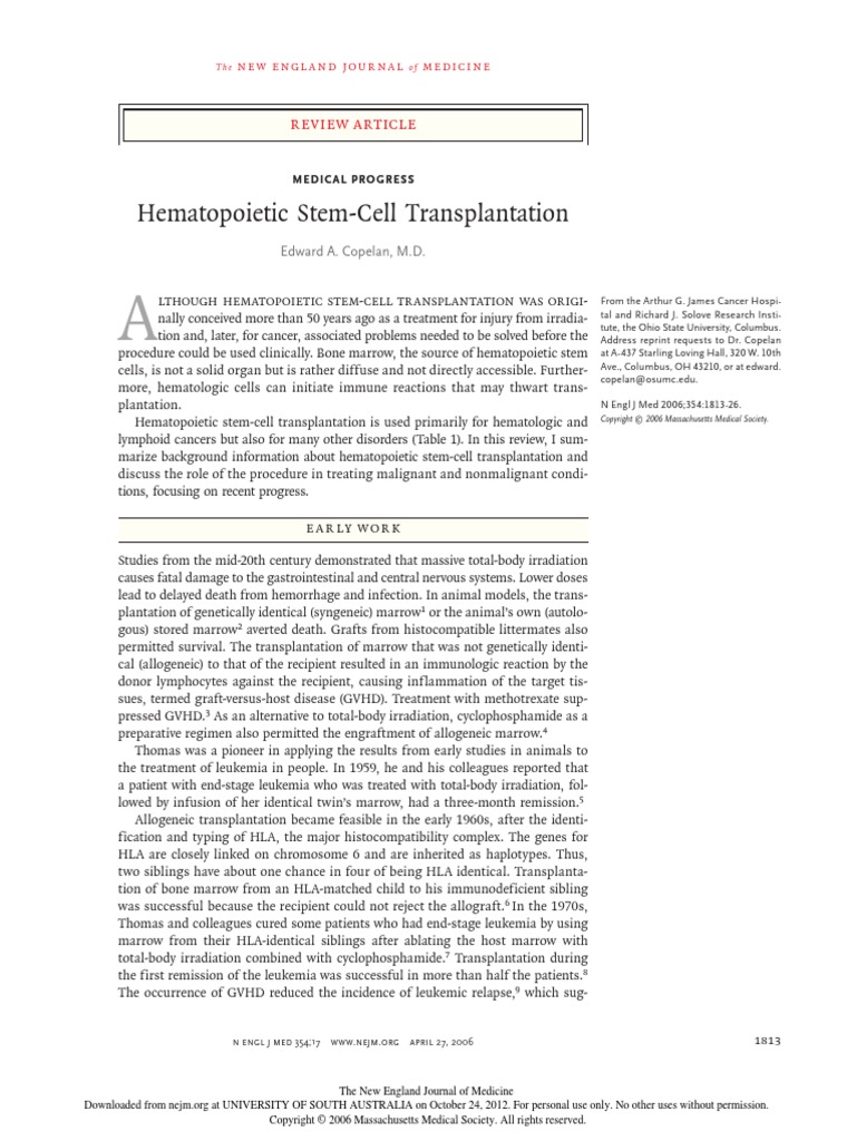 Hematopoietic+Stem Cell+Transplantation | PDF | Hematopoietic Stem Cell ...