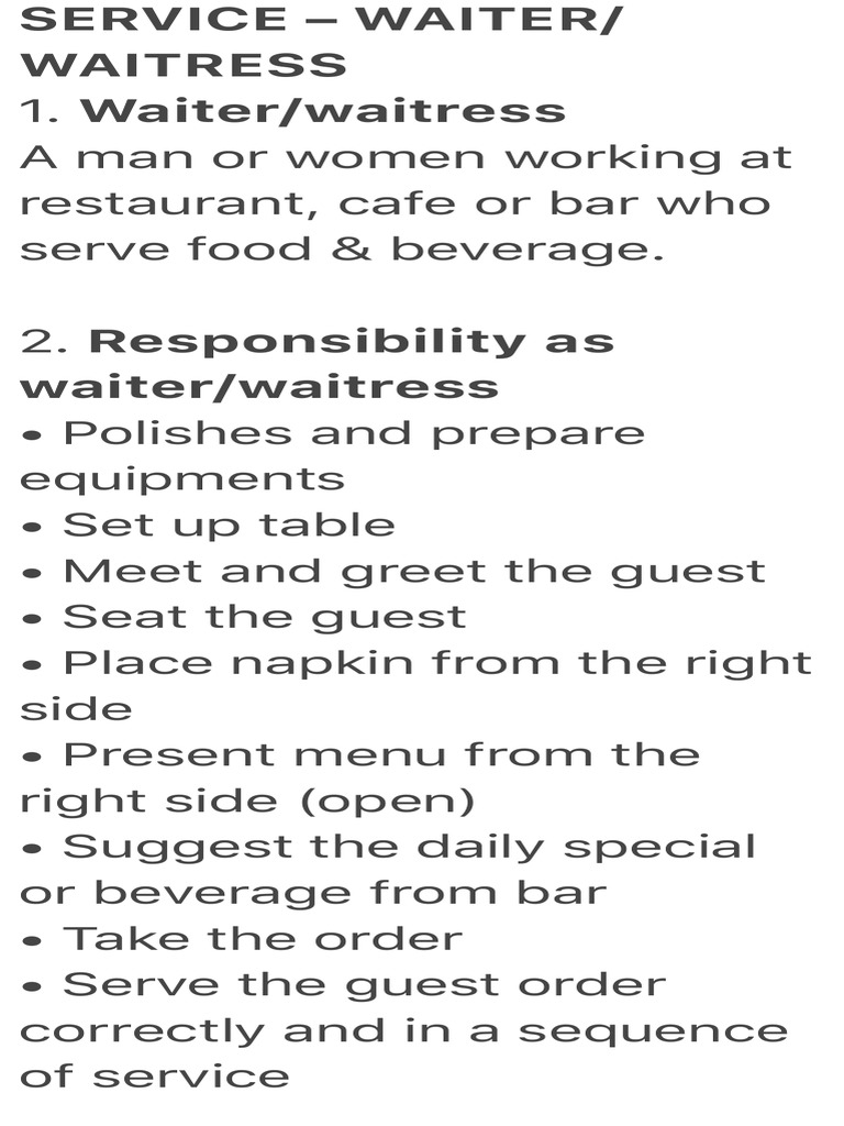 Understanding Waiter Service Roles | PDF | Menu | Restaurants