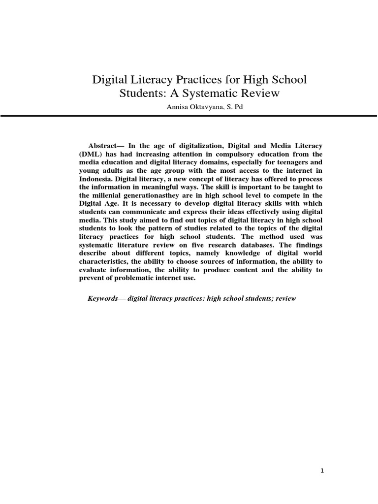 Digital Literacy Practices in High Schools | PDF | Literacy ...