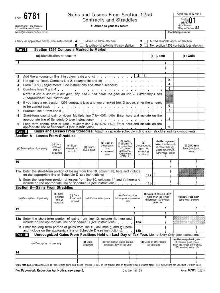 US Internal Revenue Service: f6781 - 2001 | PDF | Taxes | Financial Markets