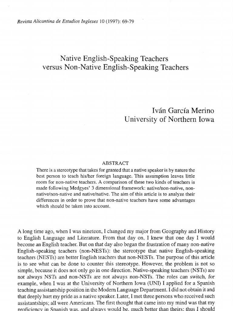 Native vs Non-Native English Teachers | PDF | English As A Second Or ...