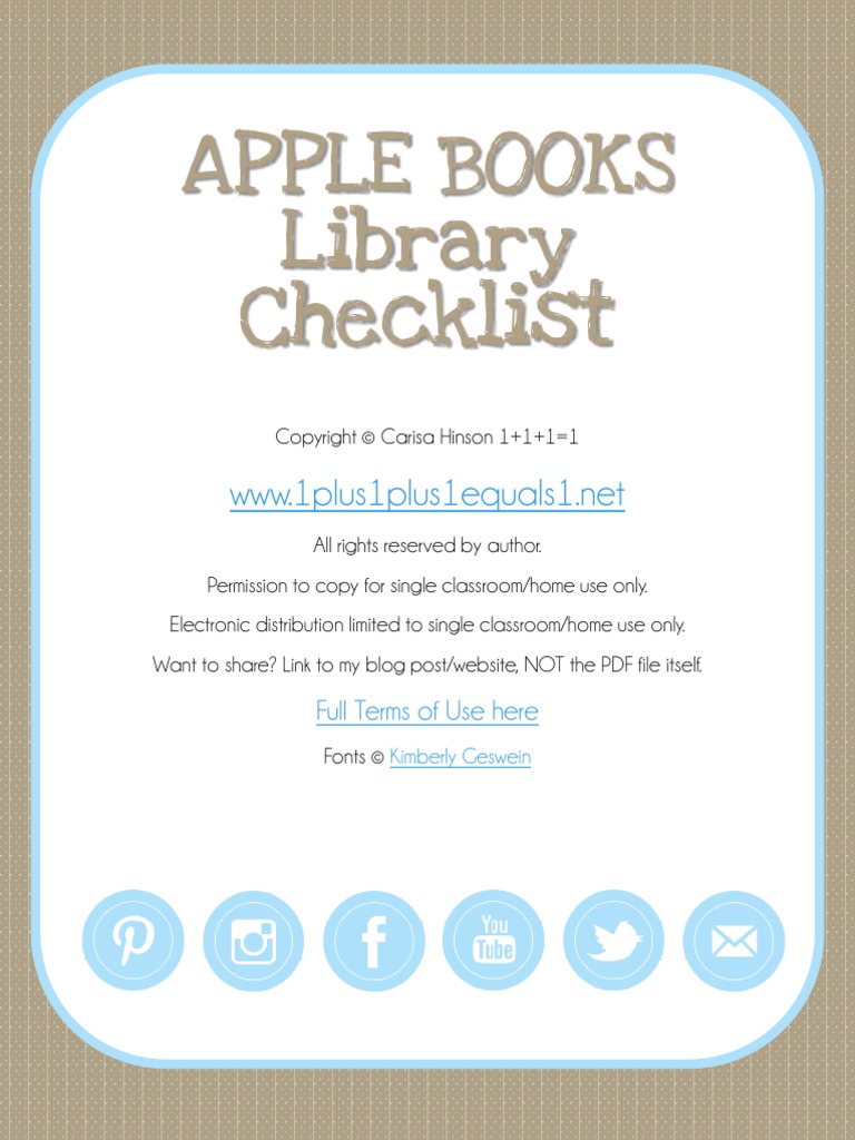 Apple Books For Kids Library Checklist EDITABLE | PDF