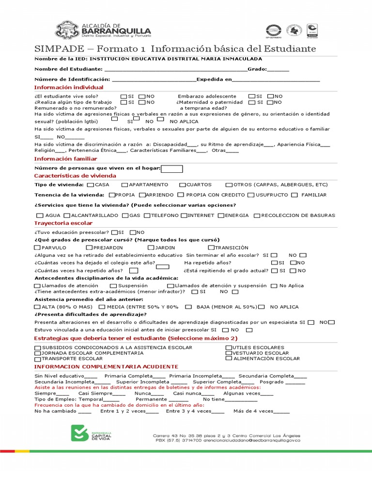 Formato 1 Simpade Estudiantes | PDF | Educación de la primera infancia