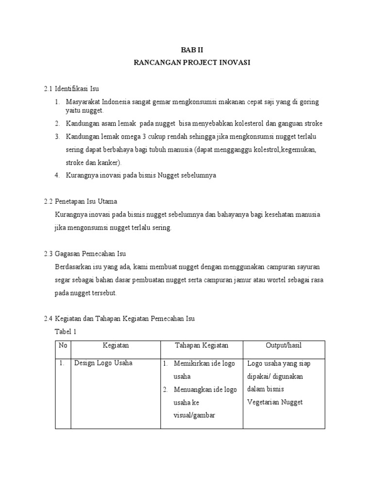 Rancangan Proyek Inovasi Nugget Vegetarian | PDF