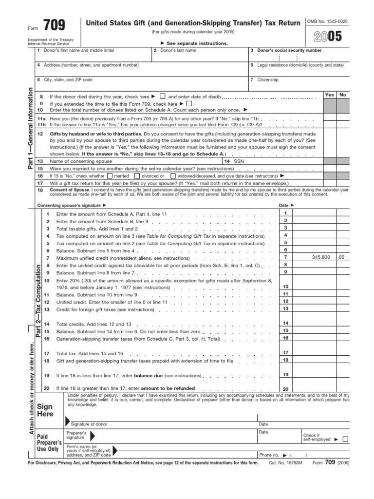 2005 US Gift Tax Return Form 709 | PDF | Gift Tax In The United States ...