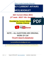 Monthly Current Affairs MCQ Booklet: Note - All Questions Are Original Work of Caf