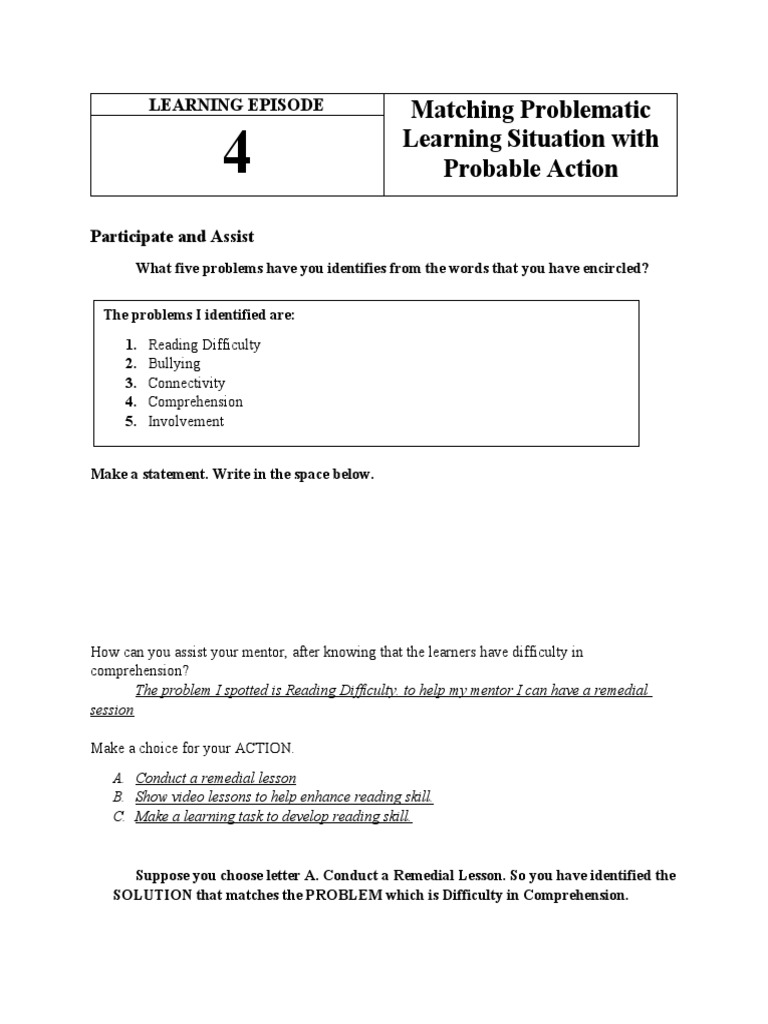 Matching Problematic Learning Situation With Probable Action | PDF ...