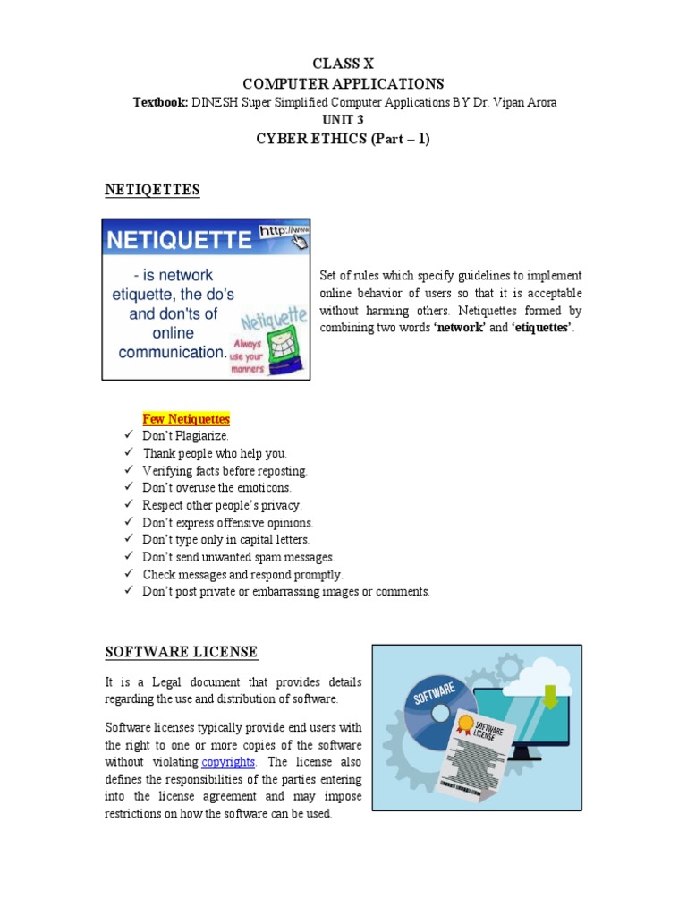10 Computer Applications-Cyber Ethics (Part 1) - Notes | PDF ...