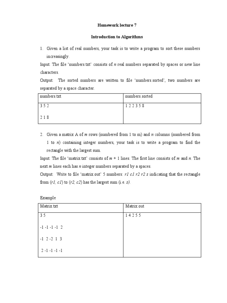 Homework Lecture 7 Introduction To Algorithms | PDF | Matrix ...
