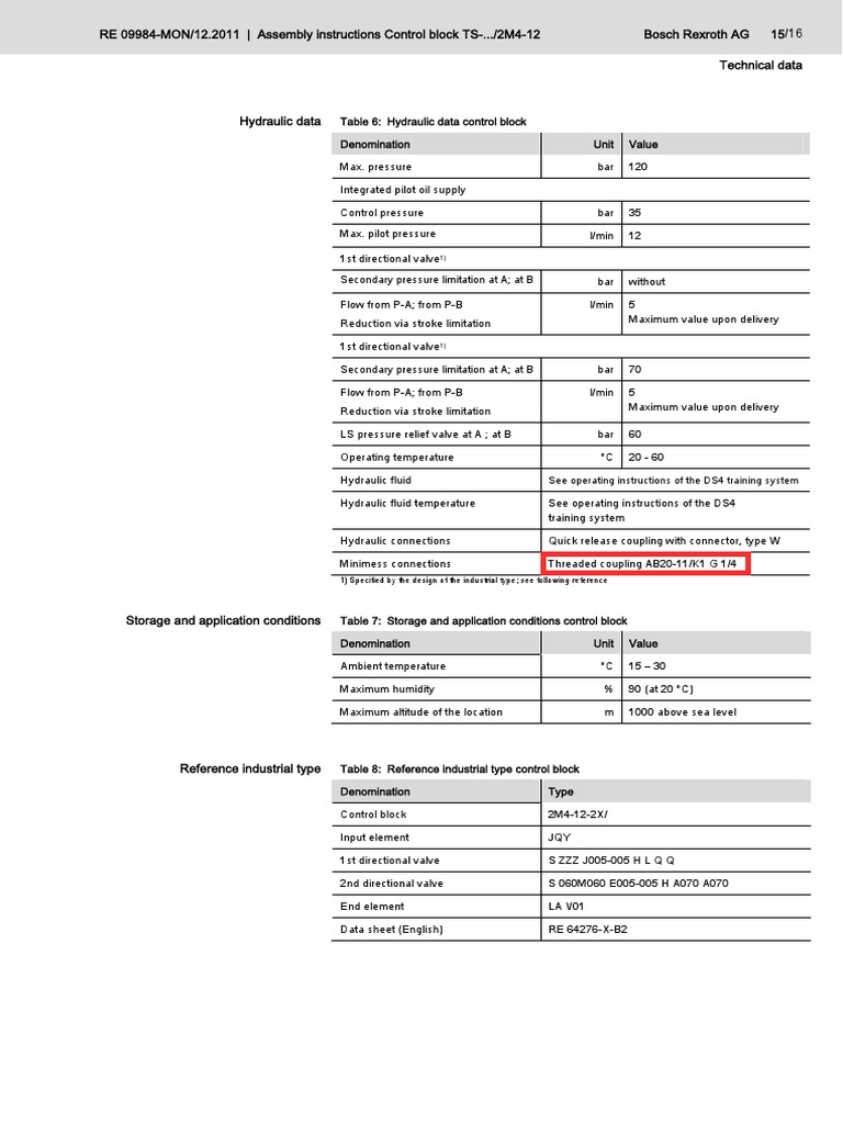 Rexroth Control Block Assembly Guide | PDF | Valve | Liquids