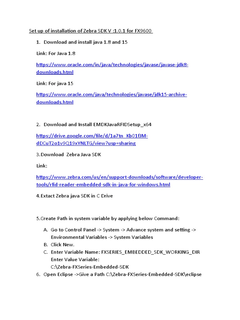 Zebra SDK V1.0.1 Installation Guide | PDF