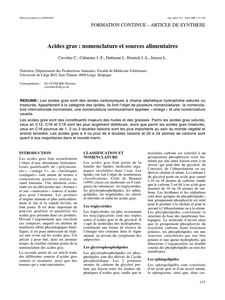 Nomenclature et sources des acides gras PDF Acide gras Lipide — free download