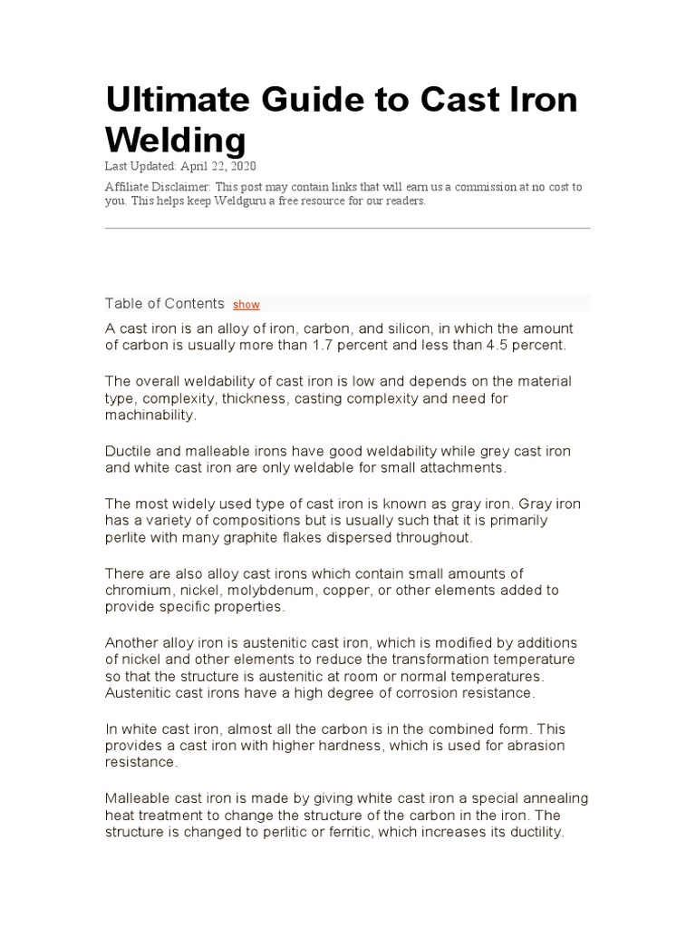 Comprehensive Cast Iron Welding Guide | PDF | Construction | Welding