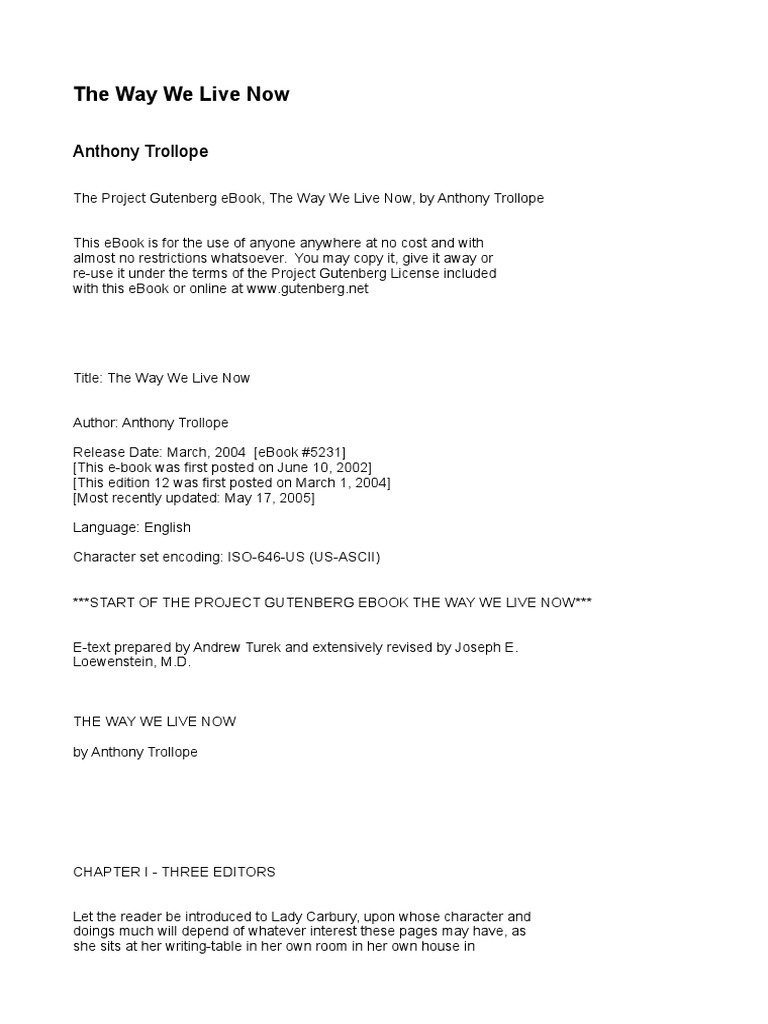 The Way We Live Now | Download Free PDF | Project Gutenberg