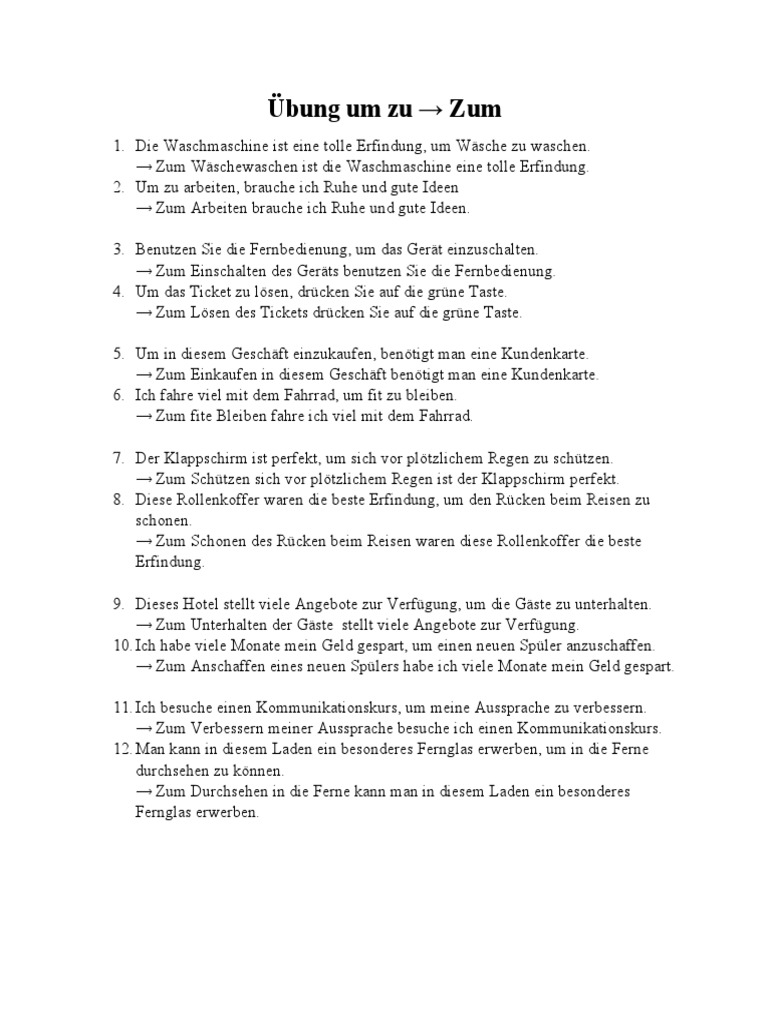Übung Um Zu Zum | Pdf