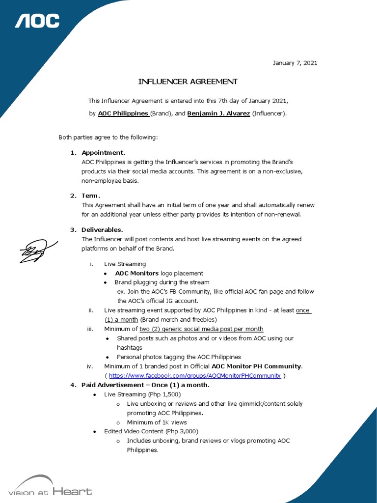 Influencers Contract Benjamin Alvarez Signed PDF Economies