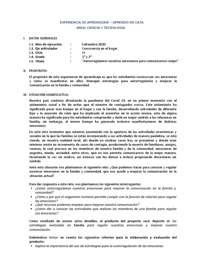 Unidad de Aprendizaje 1 y 2 - Setiembre | PDF | Las emociones | Aprendizaje