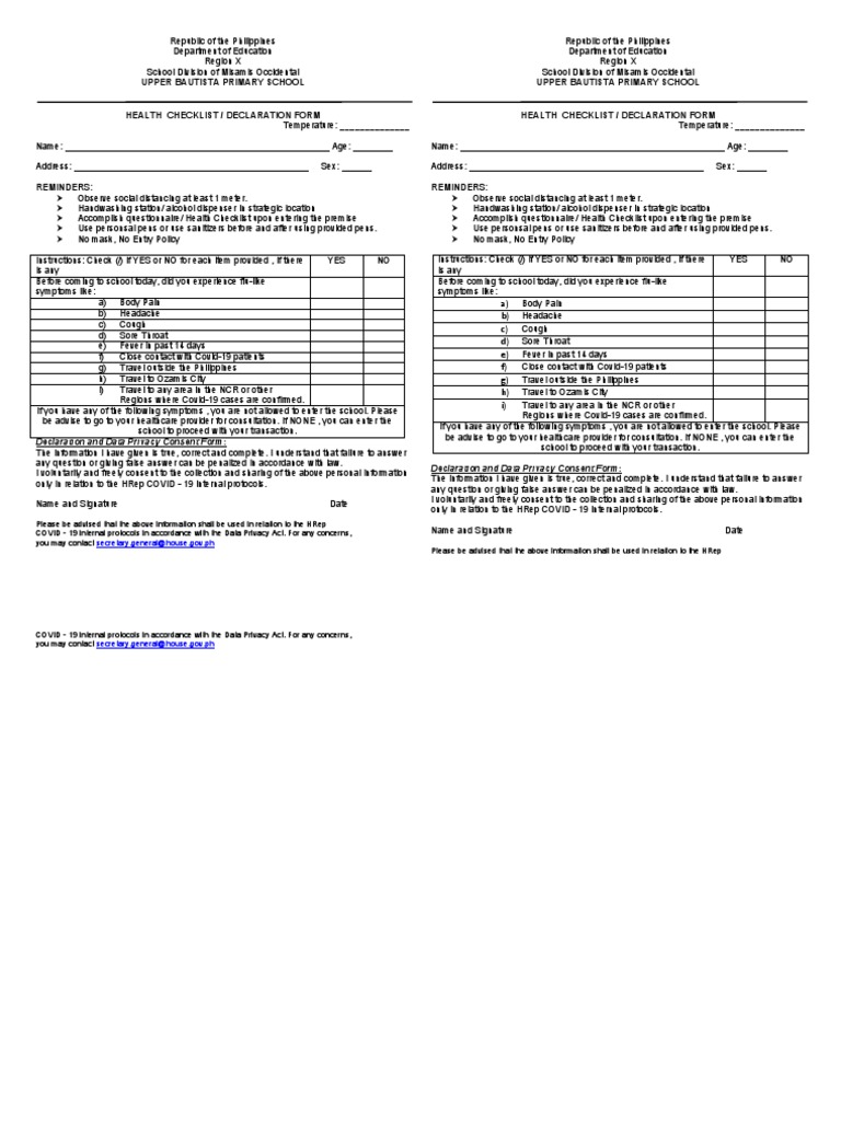 Health Declaration Form | PDF | Privacy | Information Privacy