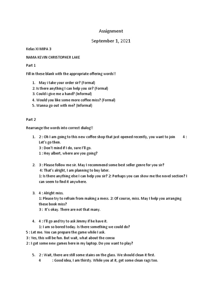 Assignment of Offering, Accepting, and Refusing Help | PDF