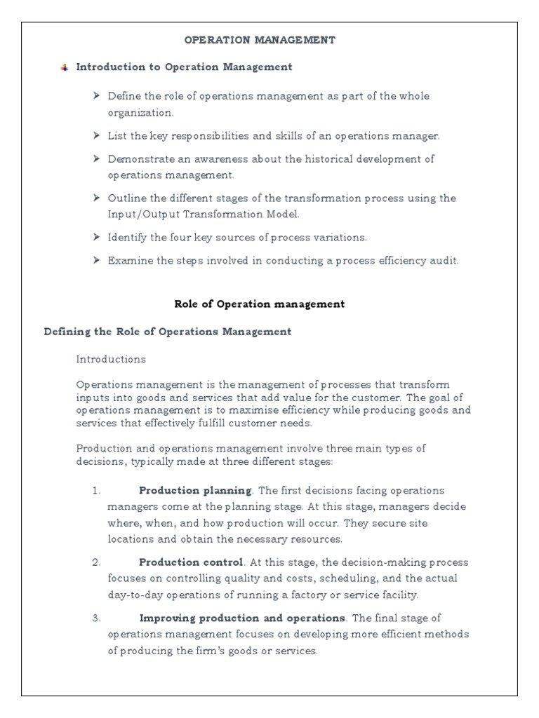 Operation Management Introduction To Operation Management | PDF ...