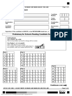 Preliminary For Schools Reading Candidate Answer Sheet: Instructions For Parts 1, 2, 3, 4 and 5