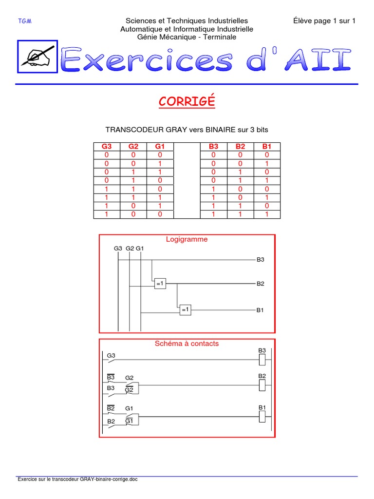 Corrigé Transcodeur Gray-Binaire | PDF