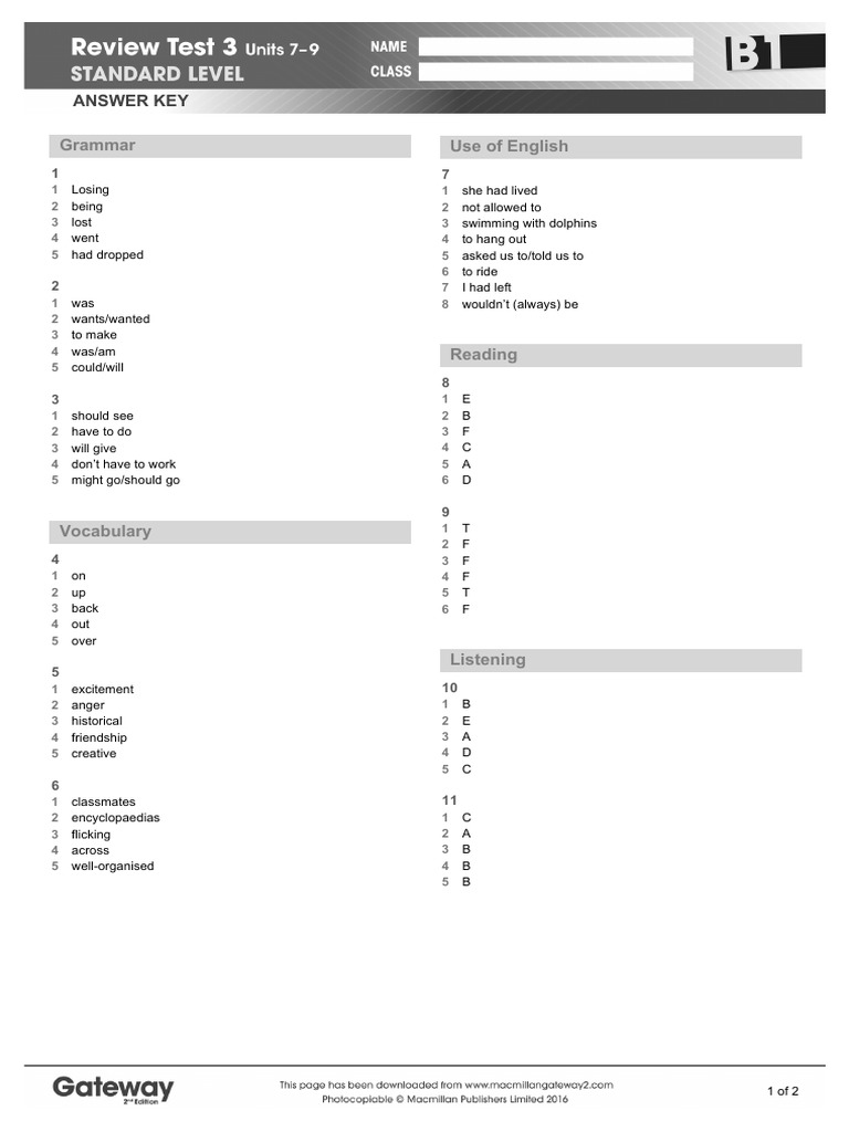 B1 Grammar Test 3 Answer Key | PDF | Linguistics | Human Communication