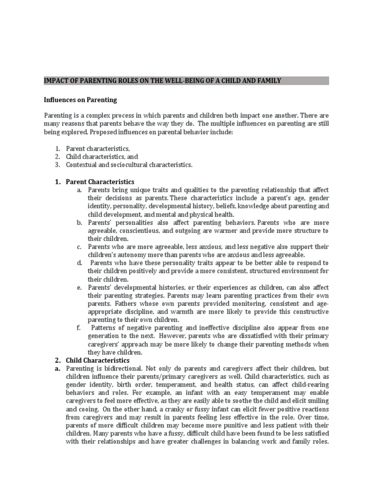 Parenting Roles and Child Well-Being | PDF | Relationships | Parenting