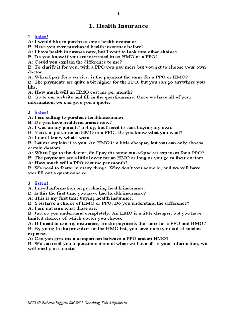 Health Insurance Listen! PDF Health Maintenance Organization