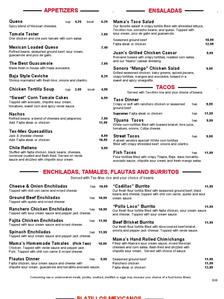 Mama's Taco Menu with Prices | PDF | Burrito | Taco