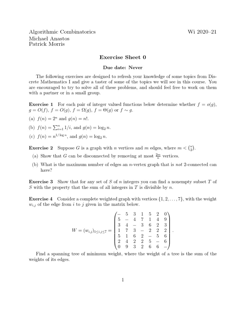 Exercise Sheet 0 | PDF | Vertex (Graph Theory) | Algorithms