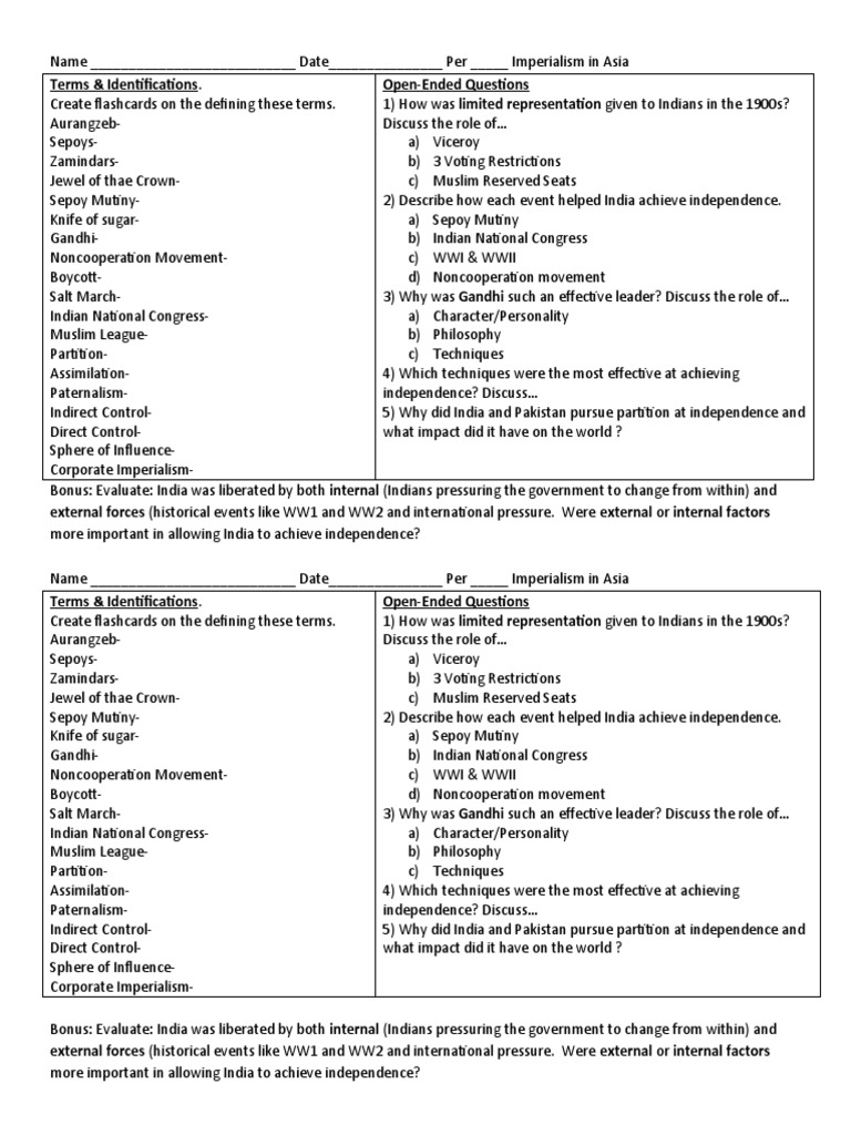 Key Terms and Events in Indian Independence | PDF | Partition Of India ...