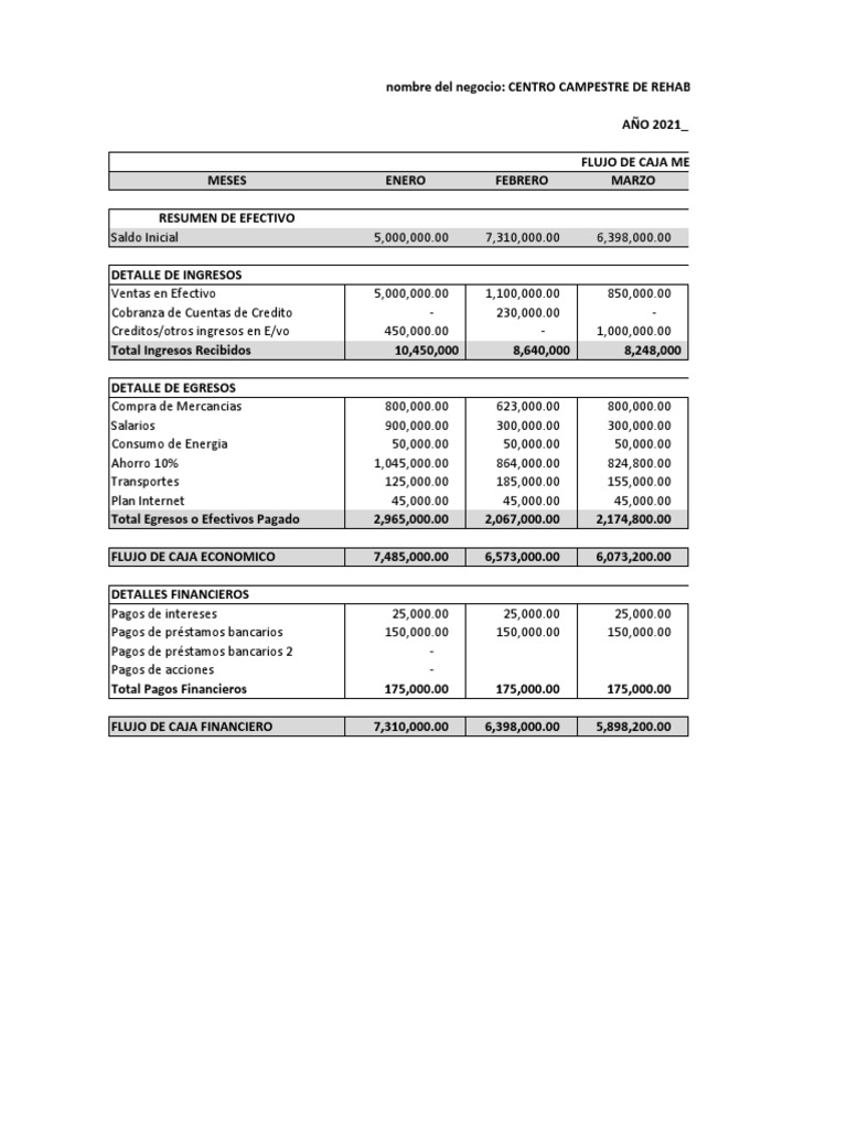 Flujo de Caja en Excel para SESION Modelo Financiero | PDF | Economias ...