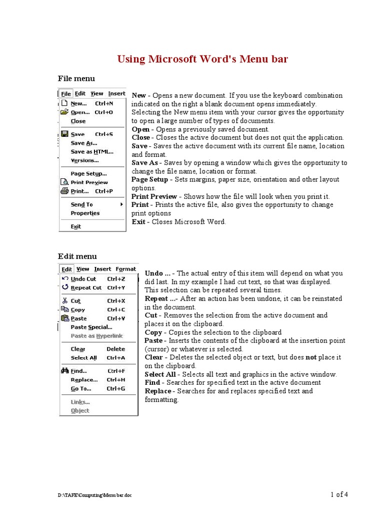 MS Word Menu Bar Overview | PDF | Microsoft Word | Menu (Computing)