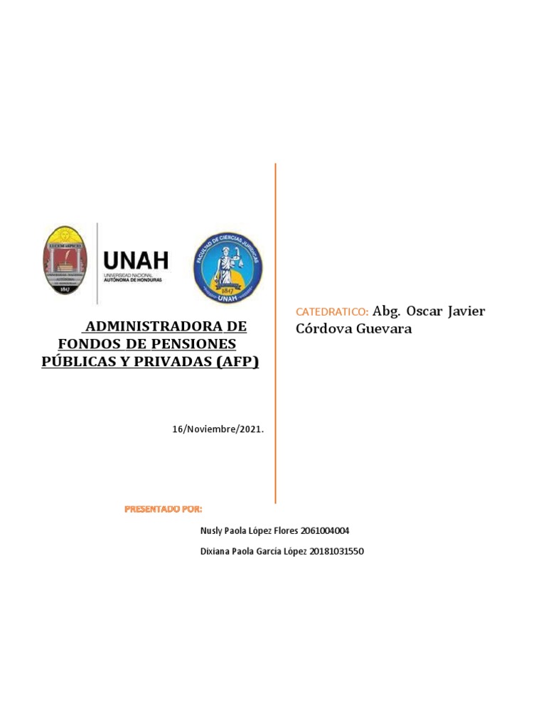 Administradoras de Fondos de Pensiones en Honduras | PDF | Pensión ...
