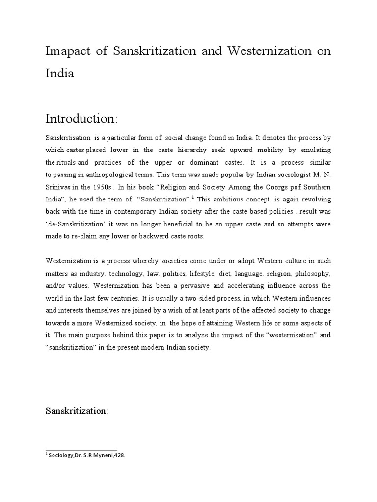 Imapact of sanskritization and westernization on india pdf