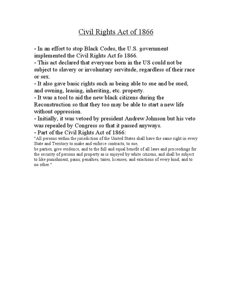 Overview of the Civil Rights Act 1866 | PDF | Politics